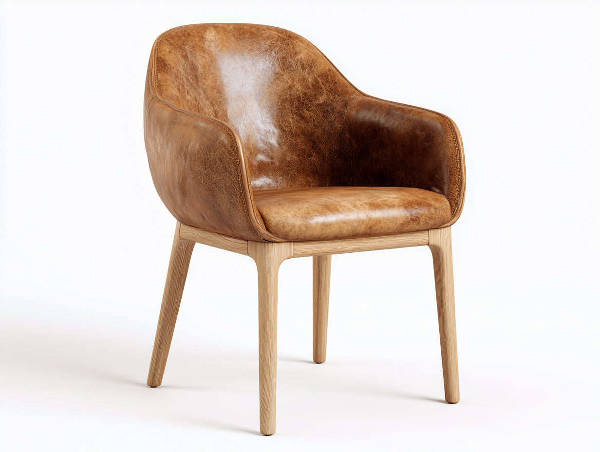 Chaise de salle à manger en cuir marron clair-bois naturel 64x59x83 cm - adaptée à la salle à manger - style contemporain avec accoudoirs