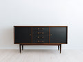 Meuble d'entrée en bois noir et noyer 160x40x80 cm - adapté à l'entrée - style vintage avec portes et tiroirs
