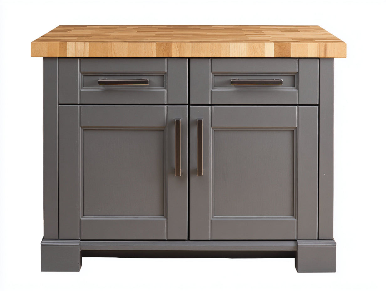 Buffet aspect bois gris et bois naturel 118x45x91 cm - pour salle à manger - 2 portes et 2 tiroirs - style classique