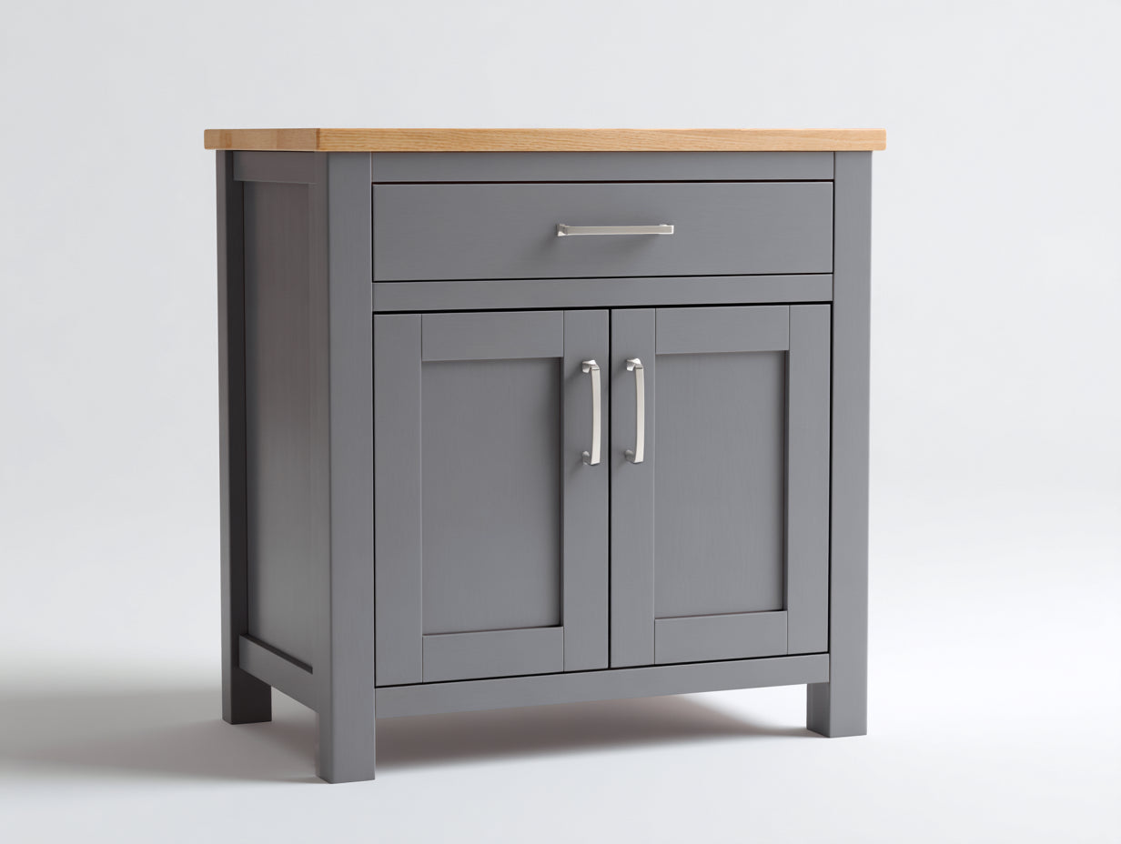 Buffet aspect bois gris et bois naturel 92x42x86 cm - pour salle à manger - 2 portes et 1 tiroir - style classique