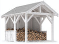 Abri à bûches en bois blanc-gris 230x90x210 cm - adapté au jardin - style rustique avec toit incliné