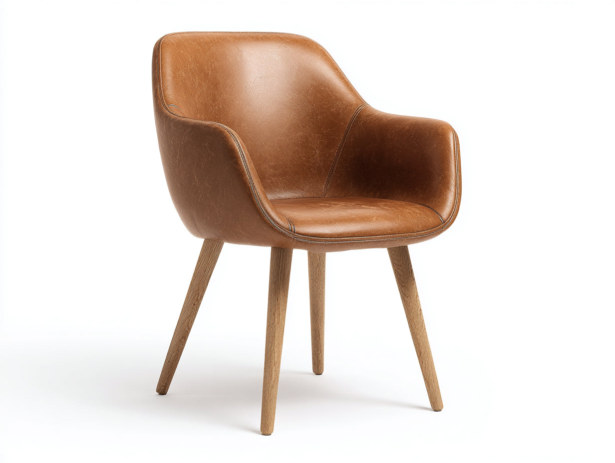 Chaise de salle à manger en cuir marron clair-bois naturel 63x58x82 cm - adaptée à la salle à manger - style contemporain avec accoudoirs