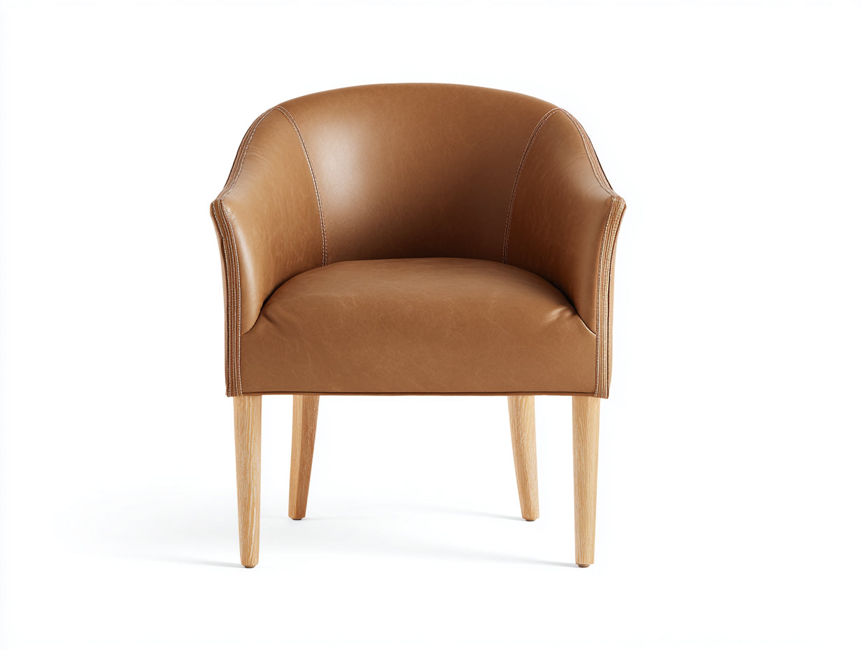 Chaise de salle à manger en cuir marron clair-bois naturel 61x57x81 cm - adaptée à la salle à manger - style contemporain avec accoudoirs