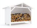Abri à bûches en bois blanc 190x70x175 cm - adapté au jardin - style rustique avec toit incliné