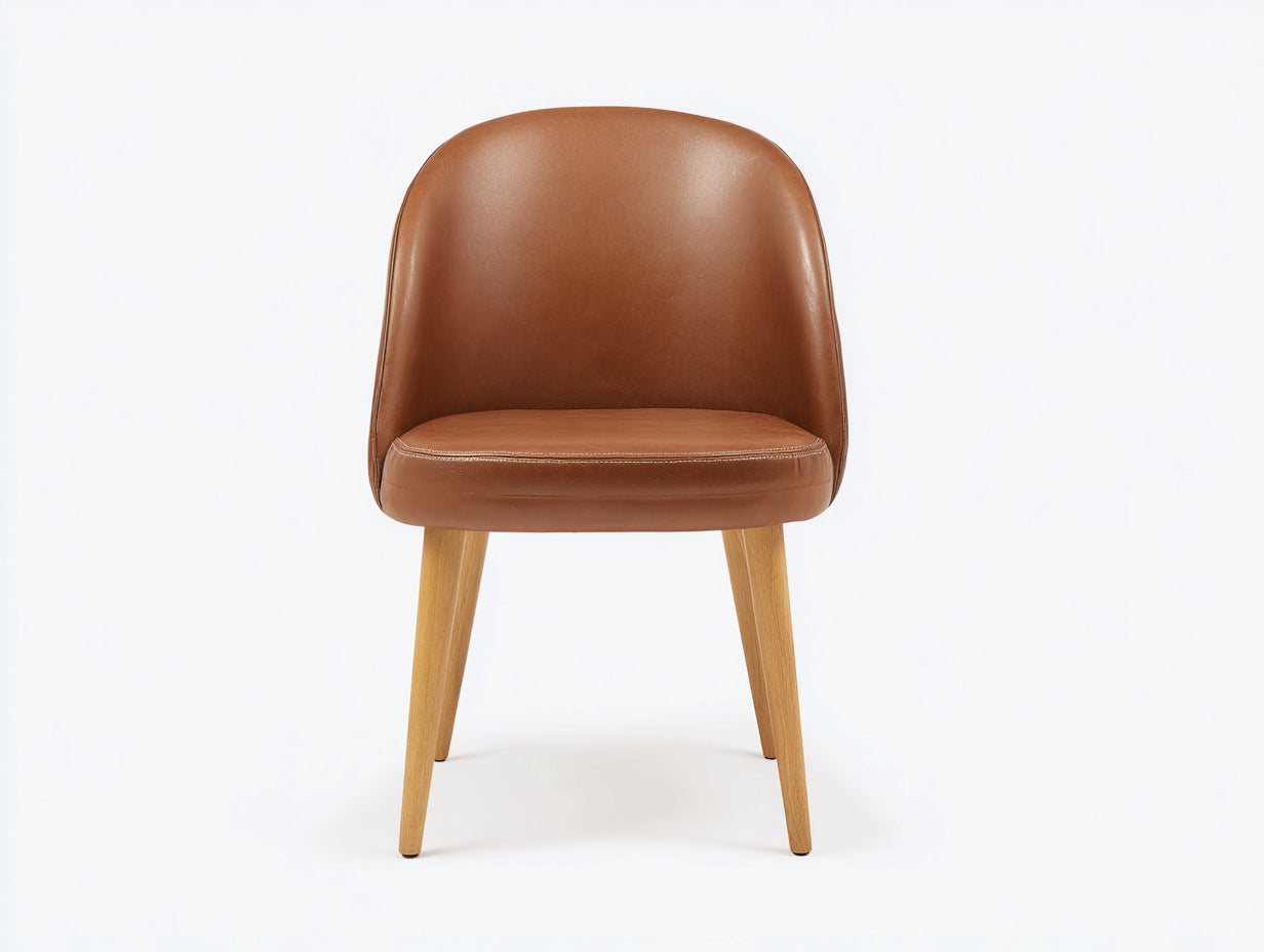 Chaise de salle à manger en cuir marron clair-bois naturel 55x56x80 cm - adaptée à la salle à manger - style contemporain avec dossier arrondi