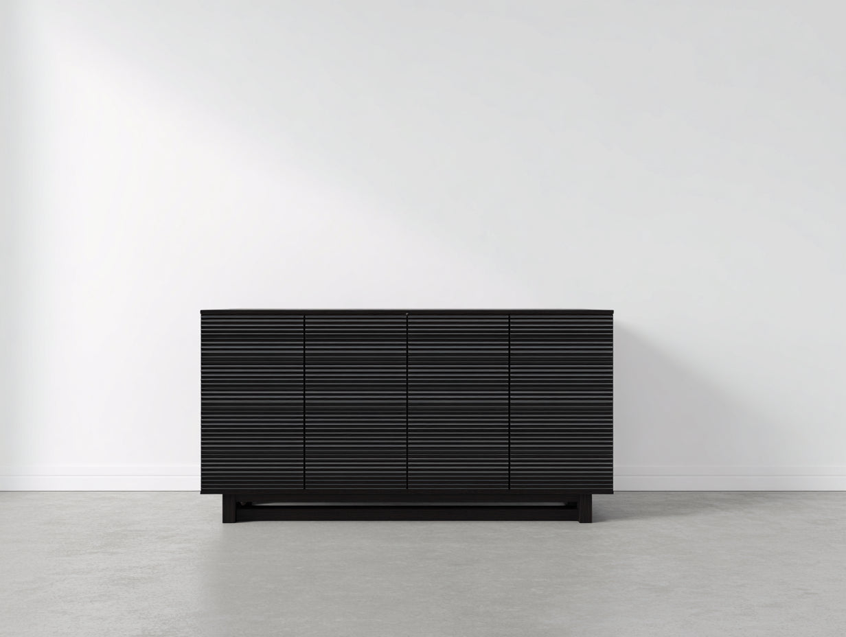Meuble d'entrée aspect bois noir 172x40x64 cm - pour entrée - façades rainurées - style moderne