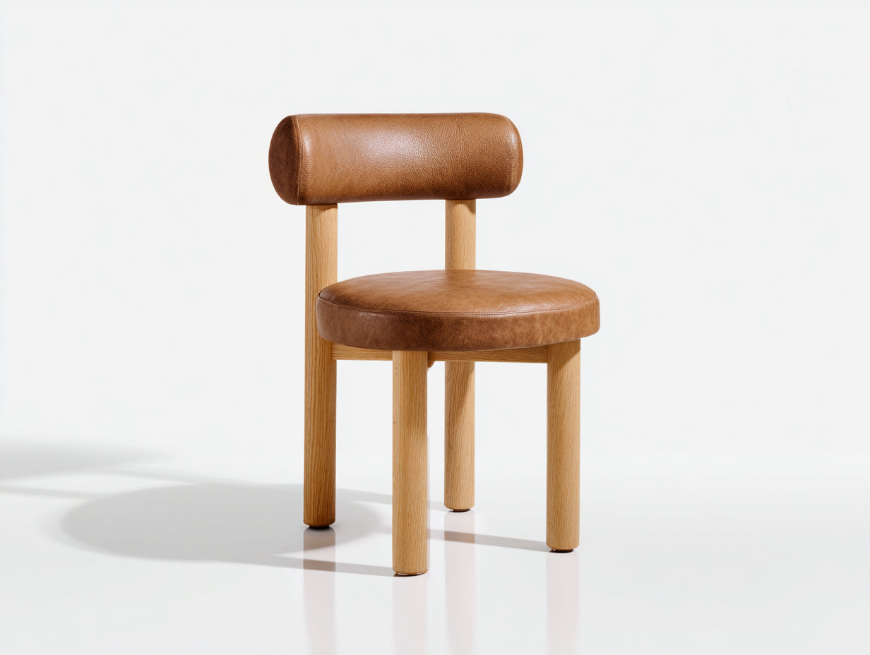 Chaise de salle à manger en cuir synthétique brun 47x50x78 cm - pour salle à manger et cuisine - dossier cylindrique - style moderne