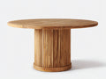 Table de jardin en bois naturel 125x125x76 cm - plateau rond rainuré - base cylindrique - style moderne - Adapté au jardin