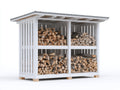 Abri à bûches en bois blanc-gris 200x65x180 cm - adapté au jardin - style rustique avec toit plat incliné