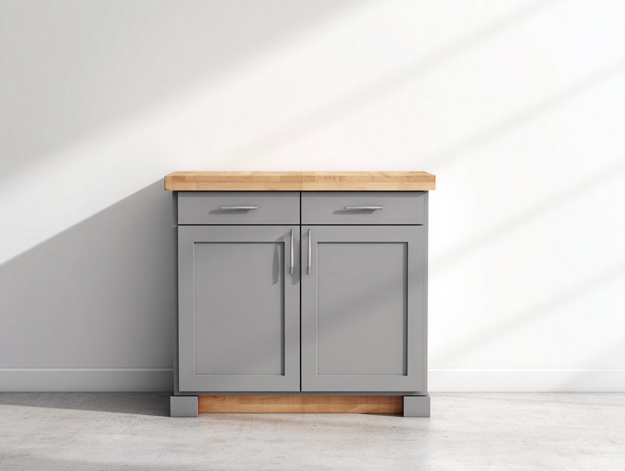 Buffet aspect bois gris et bois naturel 112x44x88 cm - pour salle à manger - 2 portes et 2 tiroirs - style classique