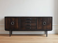 Meuble d'entrée en bois brun foncé 180x43x79 cm - adapté à l'entrée - style vintage avec portes et tiroirs