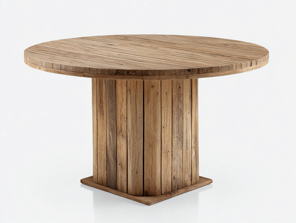 Table de jardin en bois naturel 135x135x76 cm - adapté à l'extérieur - style rustique avec piètement central
