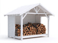 Abri à bûches en bois blanc 195x72x178 cm - adapté au jardin - style rustique avec toit incliné