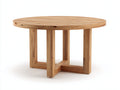 Table de jardin en bois naturel 132x132x75 cm - plateau rond à lattes - base ajourée - style moderne - Adapté au jardin