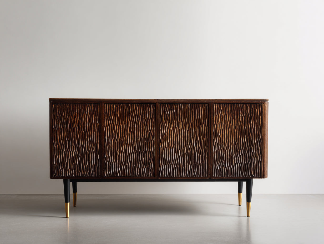 Meuble d'entrée aspect bois brun foncé 162x42x79 cm - pour entrée - façades sculptées - style moderne