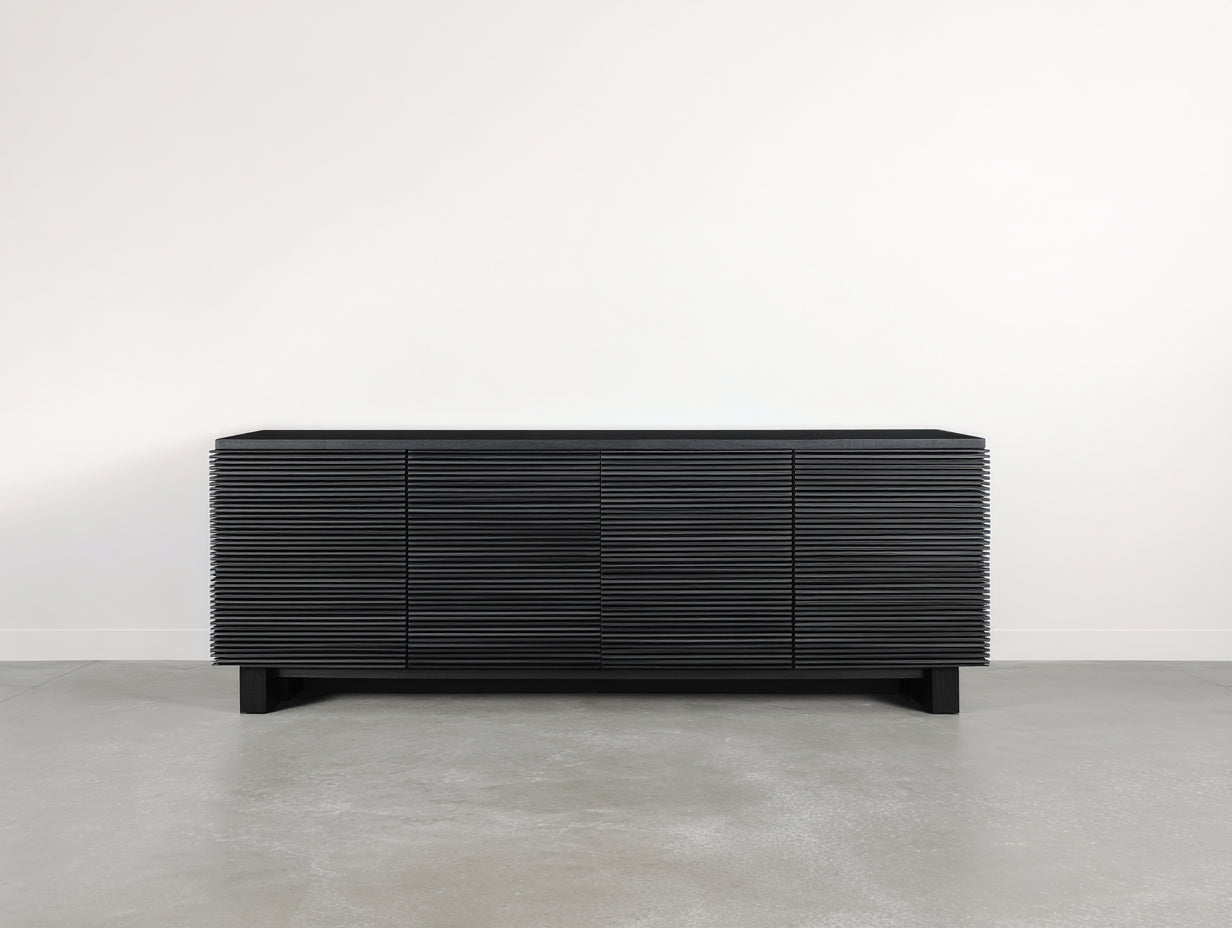Meuble d'entrée en bois noir 172x44x68 cm - adapté à l'entrée - façades rainurées style contemporain