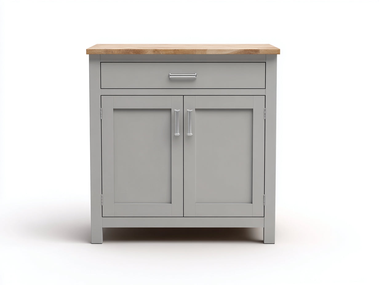 Buffet en bois gris clair-bois naturel 94x42x85 cm - adapté à la salle à manger - style contemporain avec portes et tiroir