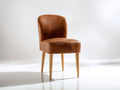 Chaise de salle à manger en cuir marron-bois naturel 52x55x83 cm - adaptée à la salle à manger - style contemporain avec dossier arrondi