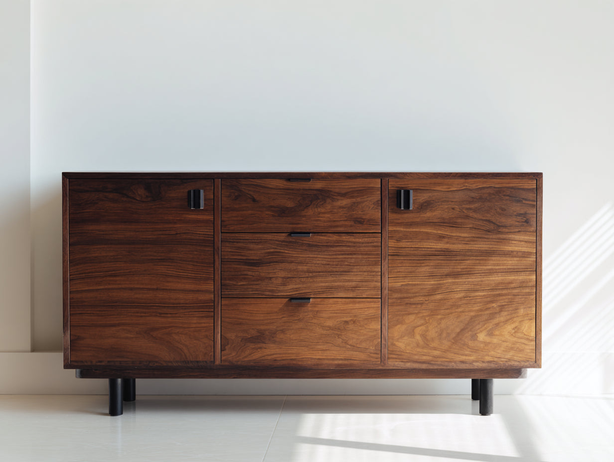 Meuble d'entrée aspect bois brun 168x43x80 cm - pour entrée - portes et tiroirs - style moderne