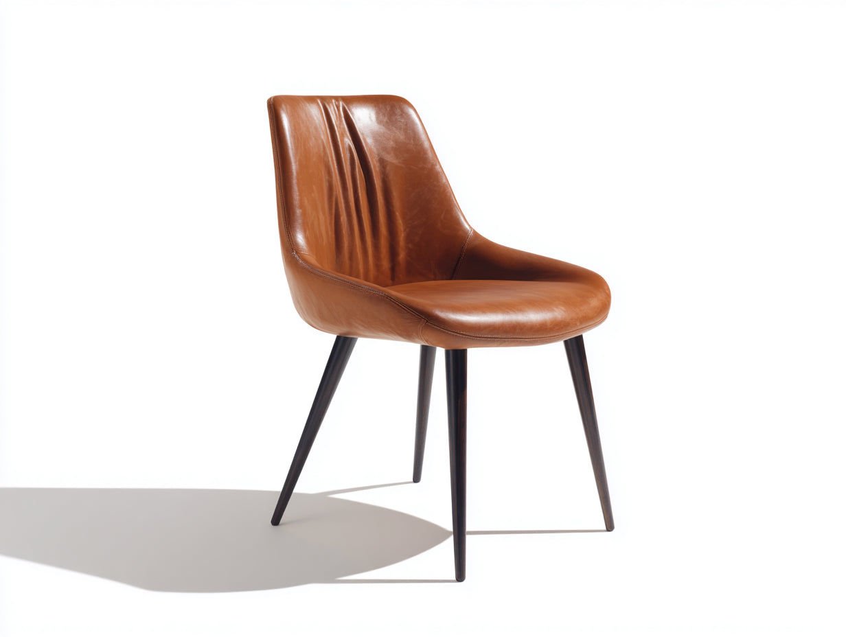 Chaise de salle à manger en cuir marron-bois foncé 56x57x84 cm - adaptée à la salle à manger - style contemporain avec dossier incurvé