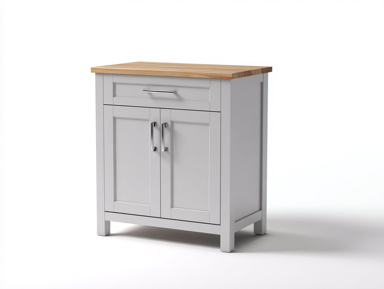 Buffet en bois gris clair-bois naturel 92x42x84 cm - adapté à la salle à manger - style contemporain avec portes et tiroir