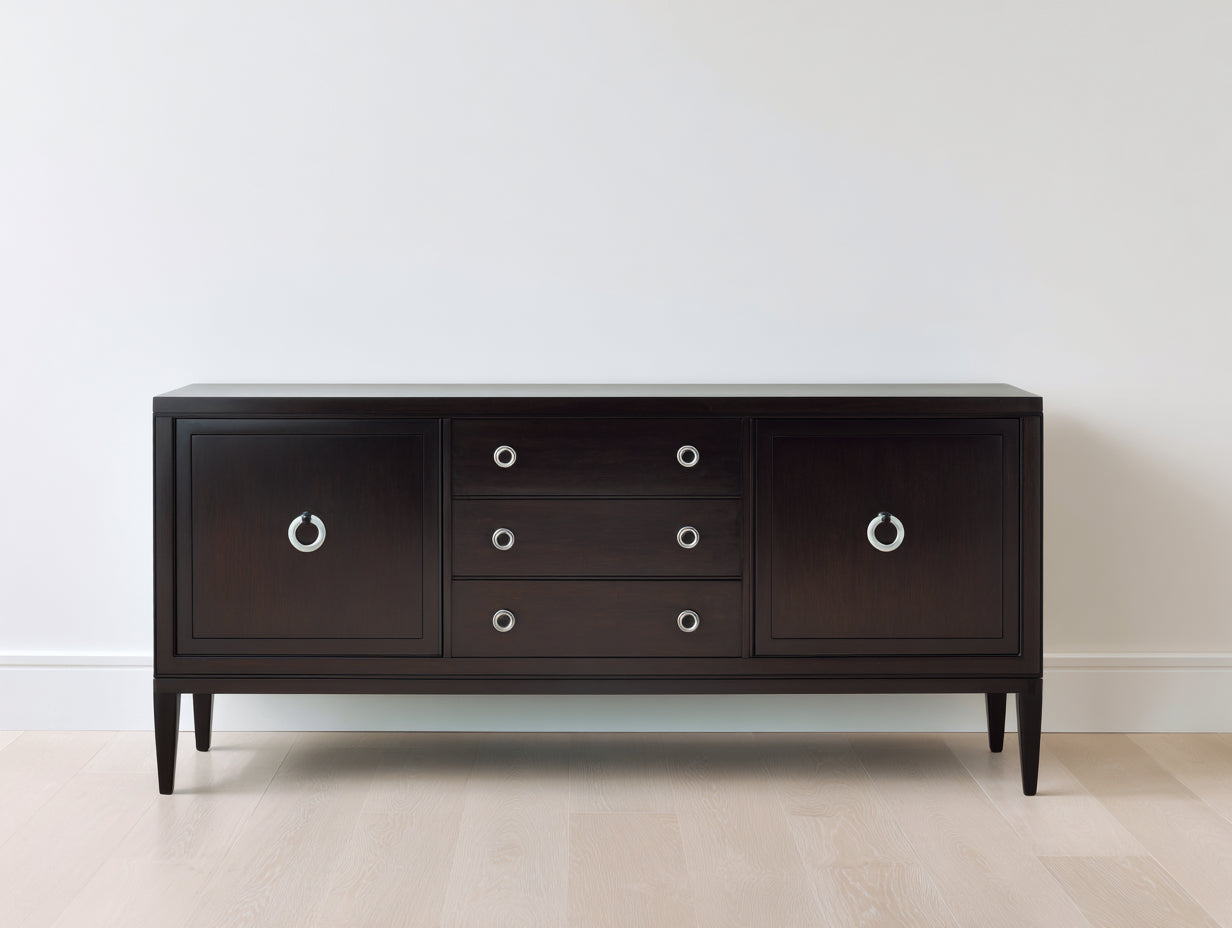 Meuble d'entrée en bois brun foncé-argenté 166x42x79 cm - adapté à l'entrée - style vintage avec portes et tiroirs