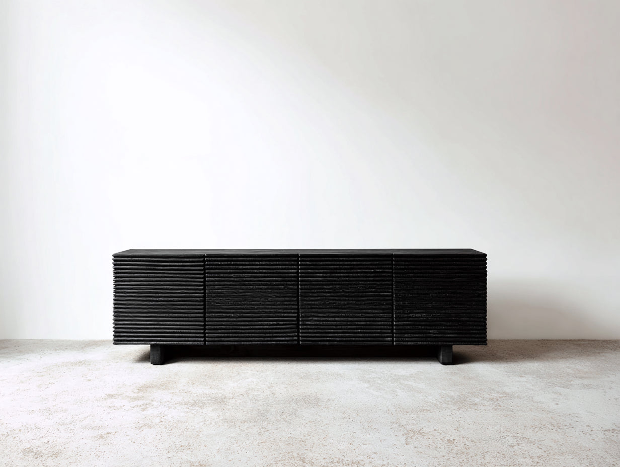 Meuble d'entrée aspect bois noir 175x39x62 cm - pour entrée - façades rainurées - style moderne