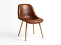 Chaise de salle à manger en cuir marron-bois naturel 54x55x82 cm - adaptée à la salle à manger - style contemporain avec dossier incurvé