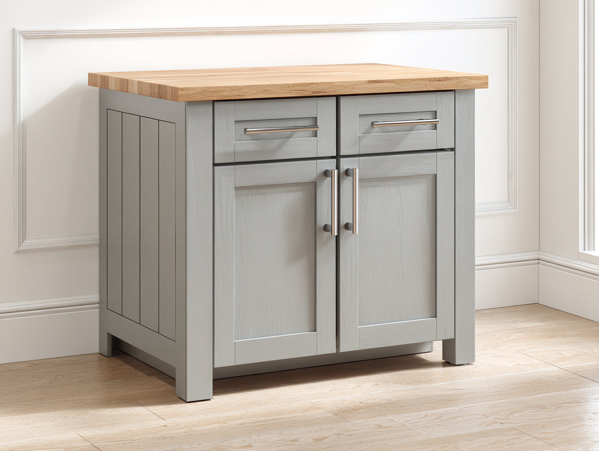 Buffet en bois gris clair-bois naturel 108x45x89 cm - adapté à la salle à manger - style contemporain avec portes et tiroirs