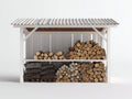 Abri à bûches en bois blanc 190x65x155 cm - pour jardin - toit ondulé - rangement extérieur