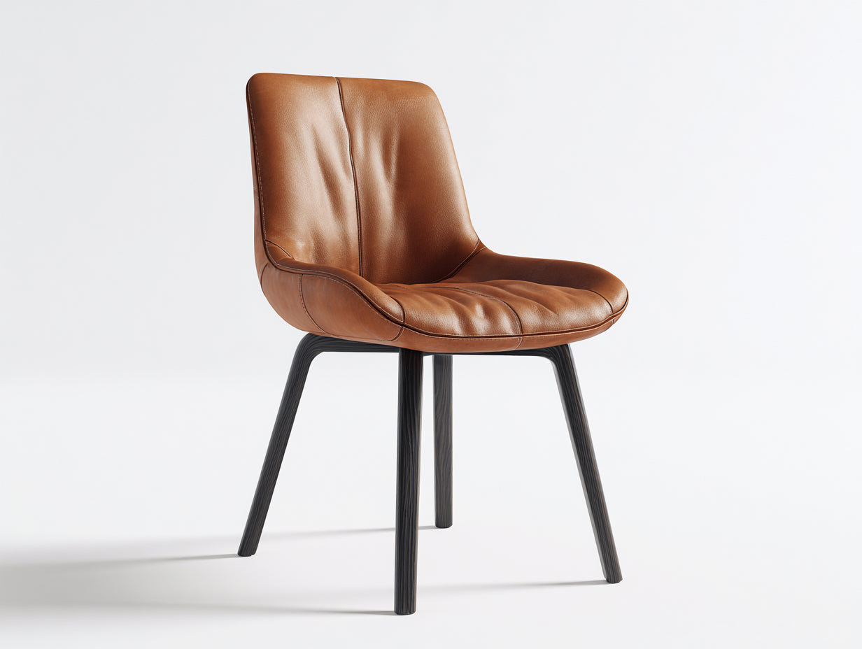 Chaise de salle à manger en cuir synthétique brun 52x55x85 cm - pour salle à manger et cuisine - pieds noirs - style moderne